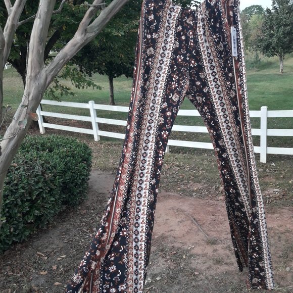 NEW Boho Wide Leg Leggings Boot Cut Yoga Pant Flared Bottom Floral Striped Print - Picture 10 of 10